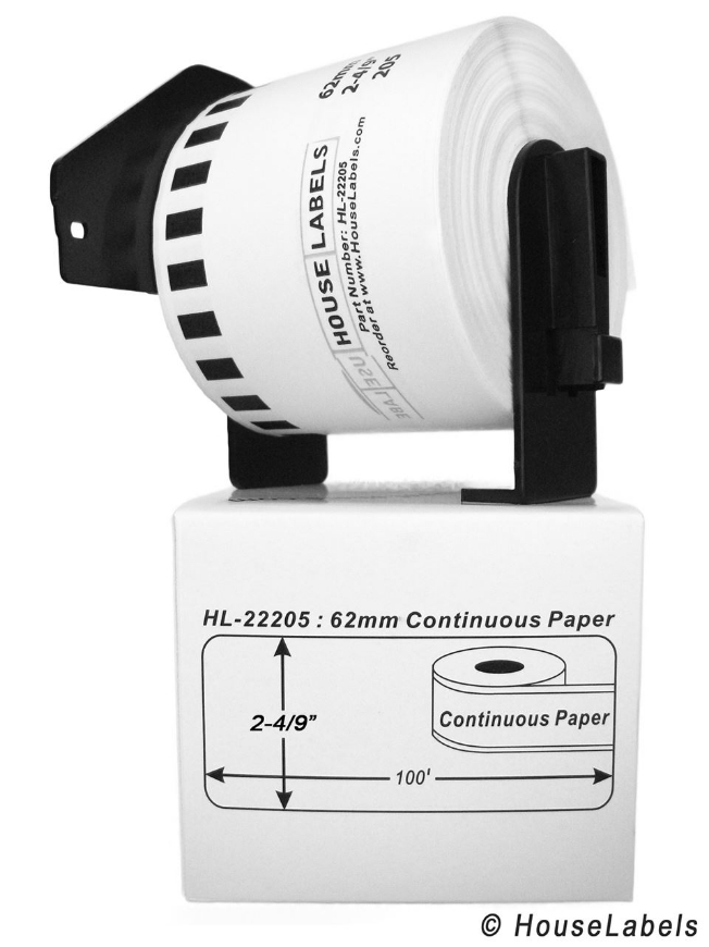 ProLine 12 Rolls DK-2205 Compatible Continuous Labels + 2 Cartridges – 62mm X 100ft, White