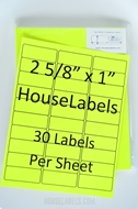 Picture of HouseLabels’ brand – 30 Labels per Sheet – NEON YELLOW (100 Sheets – Best Value)