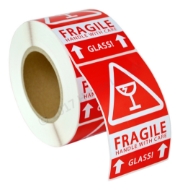 Picture of (1 Roll, 500 Labels) Pre-Printed 3x5 Fragile GLASS This Way Up Labels. Best Value