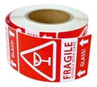 Picture of (1 Roll, 500 Labels) Pre-Printed 3x5 Fragile GLASS This Way Up Labels. Shipping Included