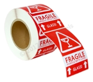 Picture of (1 Roll, 500 Labels) Pre-Printed 3x5 Fragile GLASS This Way Up Labels. Best Value