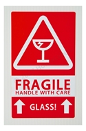 Picture of (1 Roll, 500 Labels) Pre-Printed 3x5 Fragile GLASS This Way Up Labels. Shipping Included