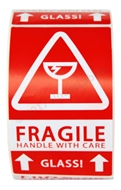 Picture of (5 Rolls , 500 Labels) Pre-Printed 3x5 Fragile GLASS This Way Up Labels. Best Value