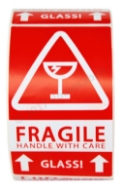 Picture of (10 Rolls , 500 Labels) Pre-Printed 3x5 Fragile GLASS This Way Up Labels. Free Shipping