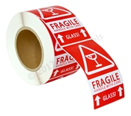 Picture of (16 Rolls , 500 Labels) Pre-Printed 3x5 Fragile GLASS This Way Up Labels. Shipping Included