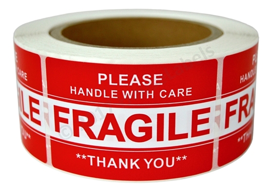 Picture of (3 Rolls , 500 Labels) Pre-Printed 2x3 Fragile Please HANDLE WITH CARE. Best Value