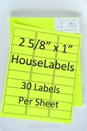 Picture of HouseLabels’ brand – 30 Labels per Sheet – NEON YELLOW (25 Sheets – Best Value)