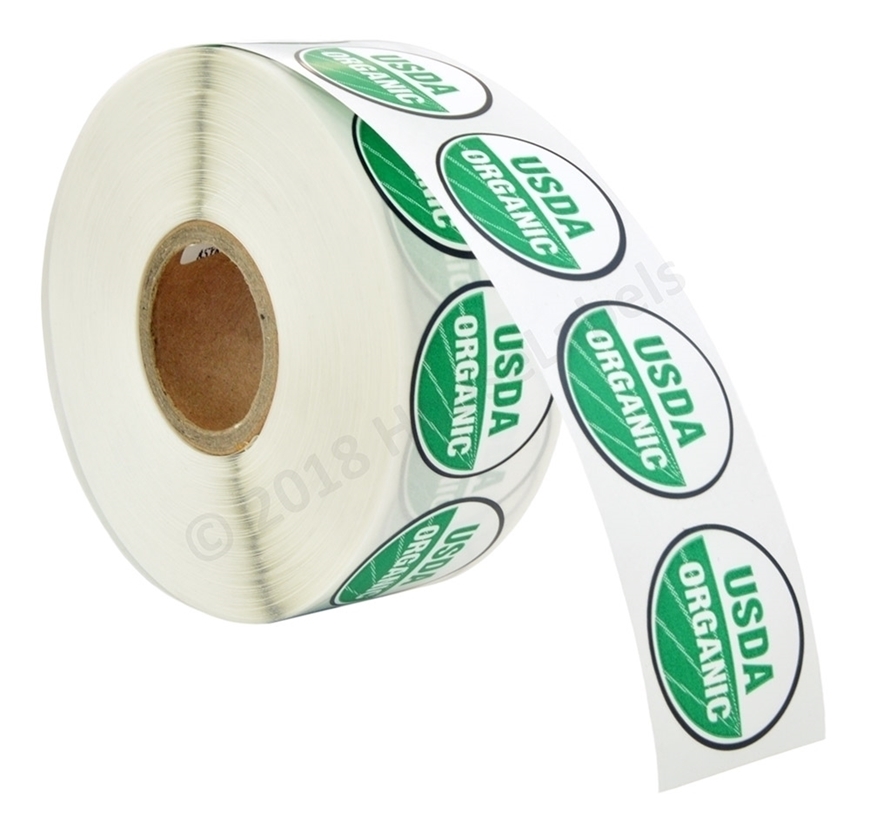 Picture of 44 Rolls (44000 labels) USDA Organic Labels 1 Inch Round Circle Adhesive Stickers