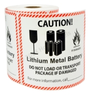 Picture of 1 Roll (300 labels per roll) Pre-Printed 4 5/8' x 5” CAUTION LITHIUM METAL BATTERY FREE SHIPPING