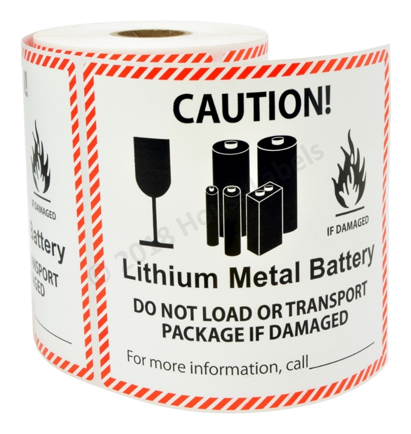 Picture of 1 Roll (300 labels per roll) Pre-Printed 4 5/8' x 5” CAUTION LITHIUM METAL BATTERY FREE SHIPPING