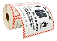Picture of 1 Roll (300 labels per roll) Pre-Printed 4 5/8' x 5” CAUTION LITHIUM METAL BATTERY FREE SHIPPING