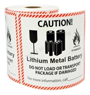 Picture of 4 Rolls (300 labels per roll) Pre-Printed 4 5/8' x 5” CAUTION LITHIUM METAL BATTERY FREE SHIPPING