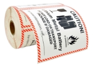 Picture of 12 Rolls (300 labels per roll) Pre-Printed 4 5/8' x 5” CAUTION LITHIUM METAL BATTERY FREE SHIPPING