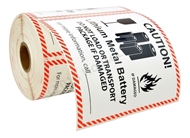 Picture of 30 Rolls (300 labels per roll) Pre-Printed 4 5/8' x 5” CAUTION LITHIUM METAL BATTERY FREE SHIPPING