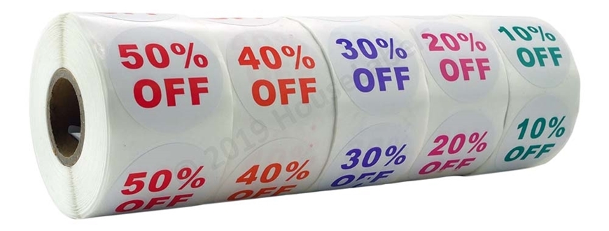 Picture of Discount Labels Combo Pack - 15 Rolls, 3 Rolls of each % Discount (10-50%)