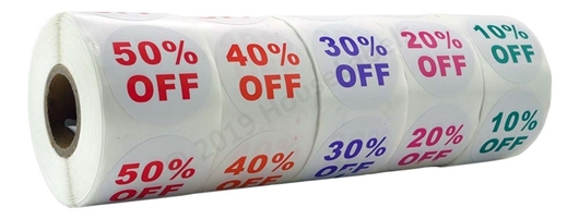 Picture of Discount Labels Combo Pack - 50 Rolls, 10 Rolls of each % Discount (10-50%)