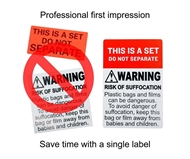 Picture of 6 Rolls (500 labels per roll) Pre-Printed 2" x 3” THIS IS SET / SUFFOCATION WARNING - Shipping Included