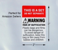 Picture of 6 Rolls (500 labels per roll) Pre-Printed 2" x 3” THIS IS SET / SUFFOCATION WARNING - Shipping Included