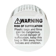 Picture of 1 Roll (500 Labels) Pre-Printed 2x2 FBA Approved Suffocation Warning Labels. Best Value