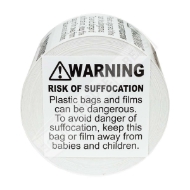 Picture of 4 Rolls (500 Labels Per Roll) Pre-Printed 2x2 FBA Approved Suffocation Warning Labels. Best Value