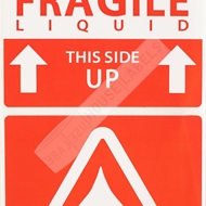 Picture of (1 Roll, 500 Labels) Pre-Printed 3x5 Fragile LIQUID This Way Up Labels. Best Value