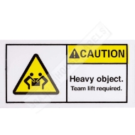 Picture of 1 rolls (500 labels per roll) Pre-Printed 3x1.5 CAUTION HEAVY OBJECT Team Lift Required Best Value