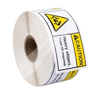 Picture of 21 rolls (500 labels per roll) Pre-Printed 3x1.5 CAUTION HEAVY OBJECT Team Lift Required Best Value