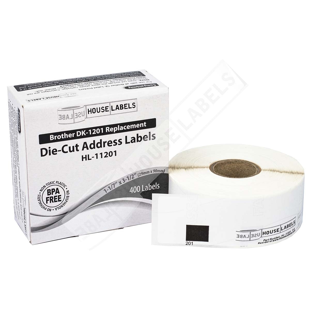Non-OEM Fits BROTHER DK-1201 Labels - (100) Rolls of 400 (1) REUSABLE