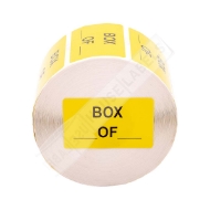 Picture of 1 roll  (1,000 labels per roll) Pre-Printed  Box __ of __, Yellow, 2" x 1.25" 