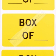 Picture of 1 roll  (1,000 labels per roll) Pre-Printed  Box __ of __, Yellow, 2" x 1.25" 