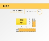 Picture of 1 roll  (1,000 labels per roll) Pre-Printed  Box __ of __, Yellow, 2" x 1.25" 