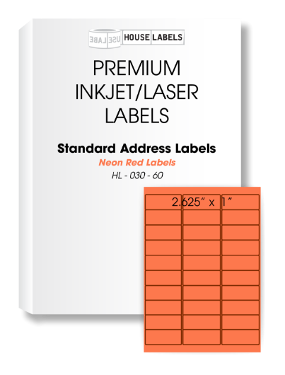 Picture of HouseLabels’ brand – 30 Labels per Sheet – NEON RED (600 Sheets – Best Value)